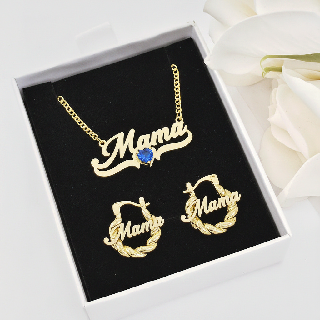 Personalized Duo Necklace & Earrings Set – Luxury Custom Jewelry