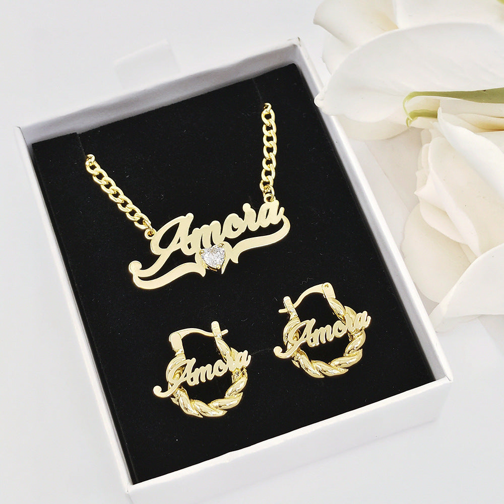 Personalized Duo Necklace & Earrings Set – Luxury Custom Jewelry