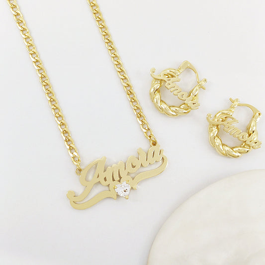 Personalized Duo Necklace & Earrings Set – Luxury Custom Jewelry