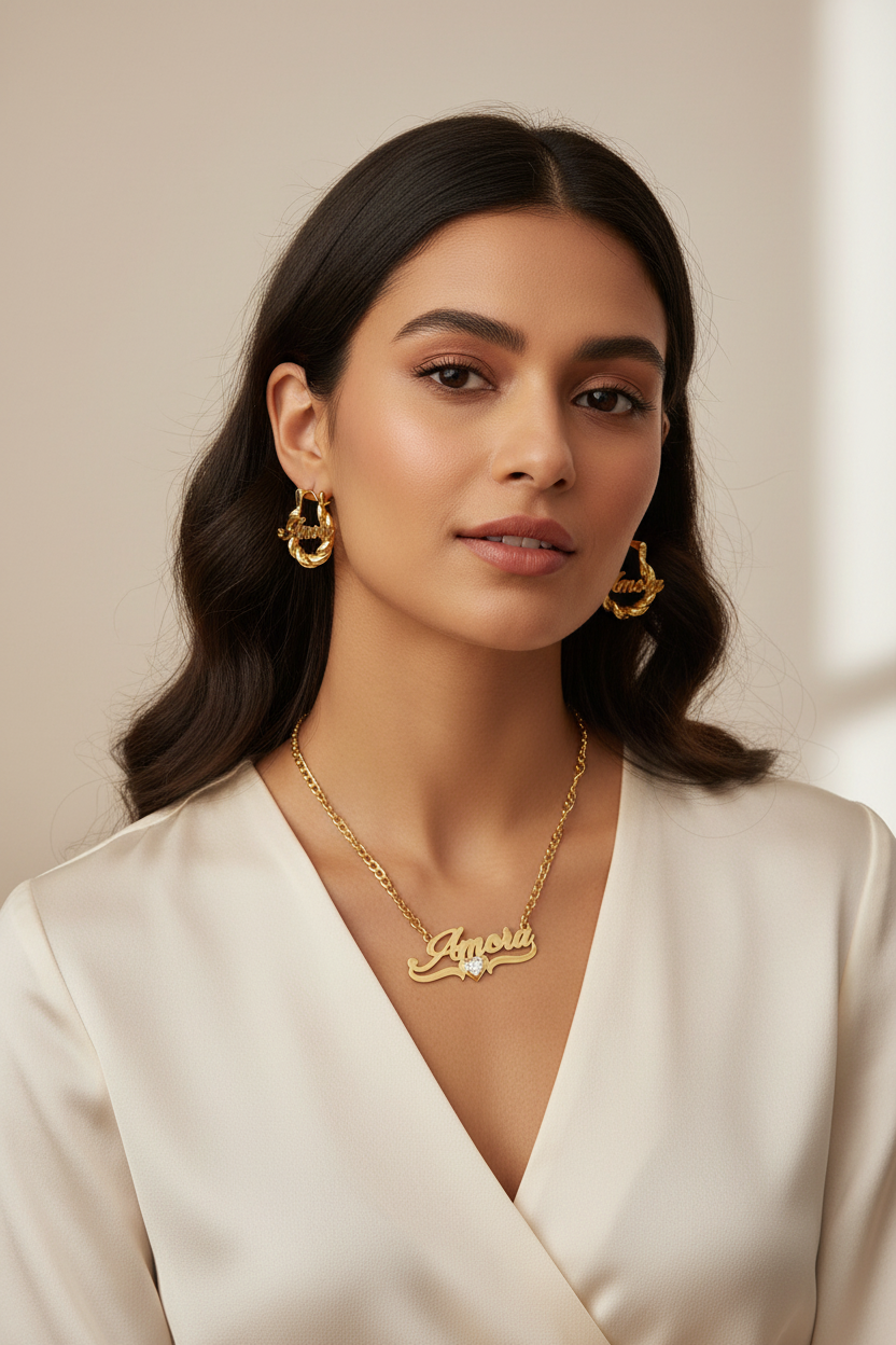 Personalized Duo Necklace & Earrings Set – Luxury Custom Jewelry